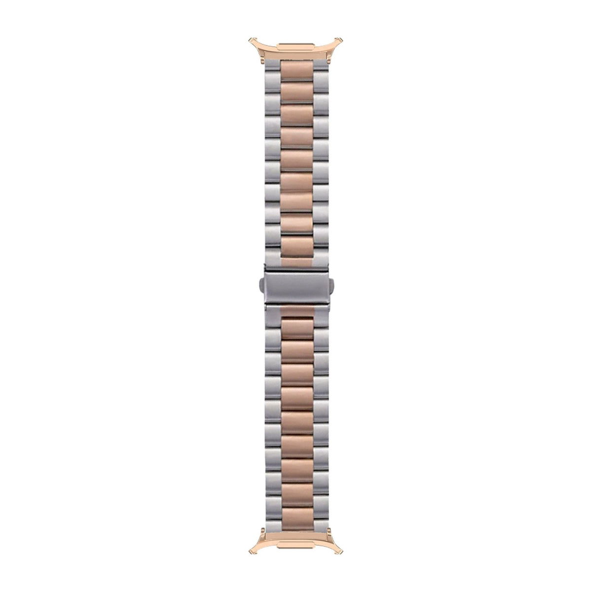Steel Bracelet Rose Gold with Deployant Clasp - Silver/Rose Gold with Strap Adapter for Galaxy Watch 8-9/Ultra