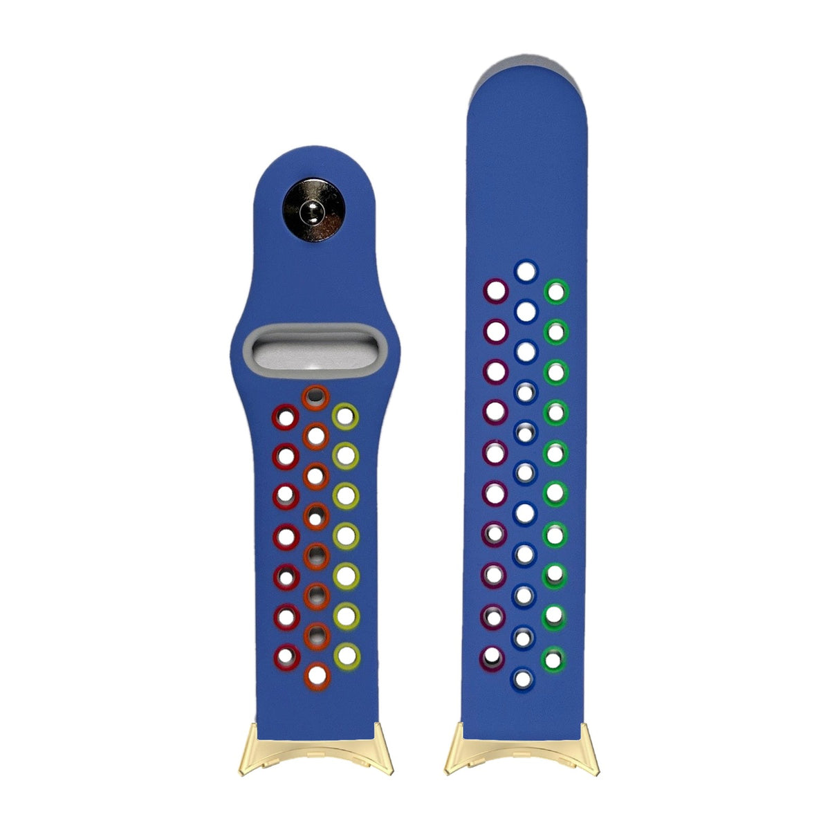 Rainbow Sports Silicone Light Blue Gold with Google Pixel Spring Bar Adapters - Wear Any 20mm Strap! for Pixel Watch 1-5 41mm