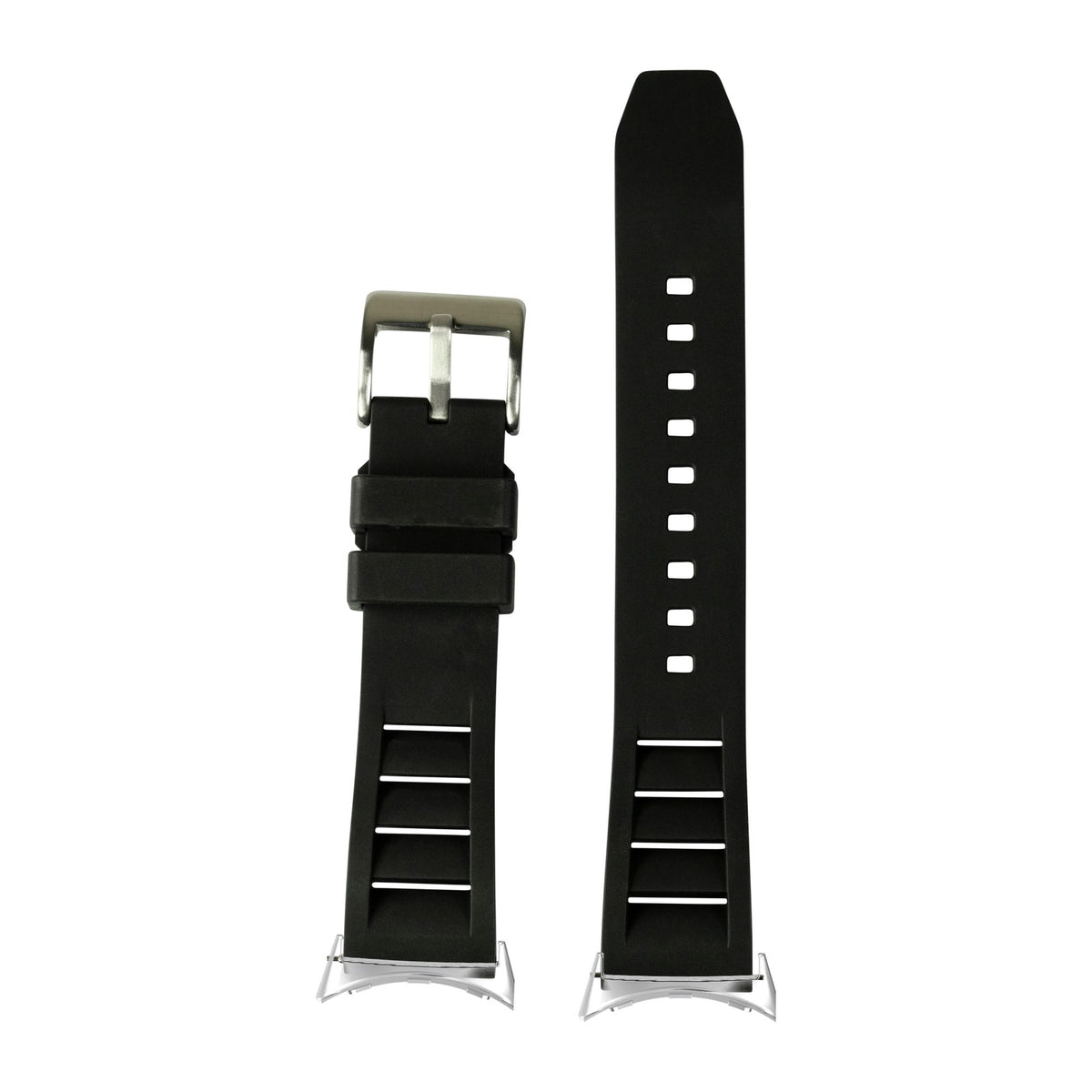 Shark Fin FKM Rubber - Black Silver with Google Pixel Spring Bar Adapters - Wear Any 20mm Strap! for Pixel Watch 3-5 45mm
