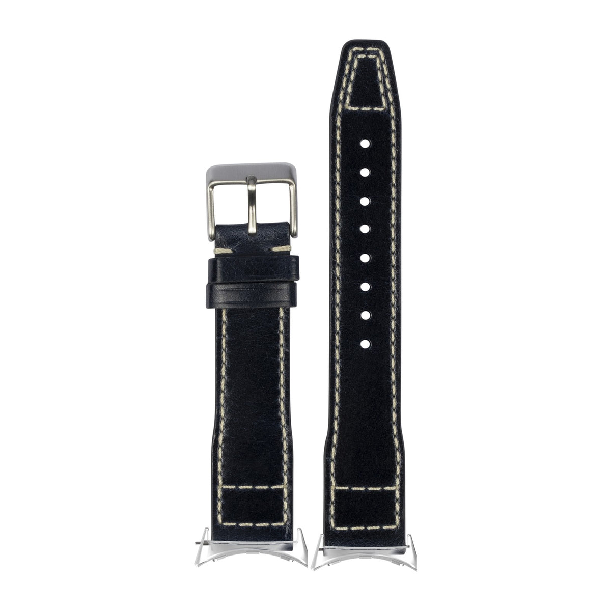 Pilot Leather - Black Silver with Google Pixel Spring Bar Adapters - Wear Any 20mm Strap! for Pixel Watch 3-5 45mm