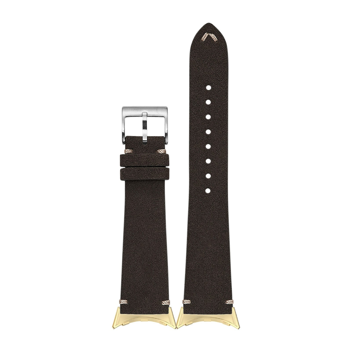Alcantara Leather - Vintage - Dark Brown Gold with Google Pixel Spring Bar Adapters - Wear Any 20mm Strap! for Pixel Watch 3-5 45mm