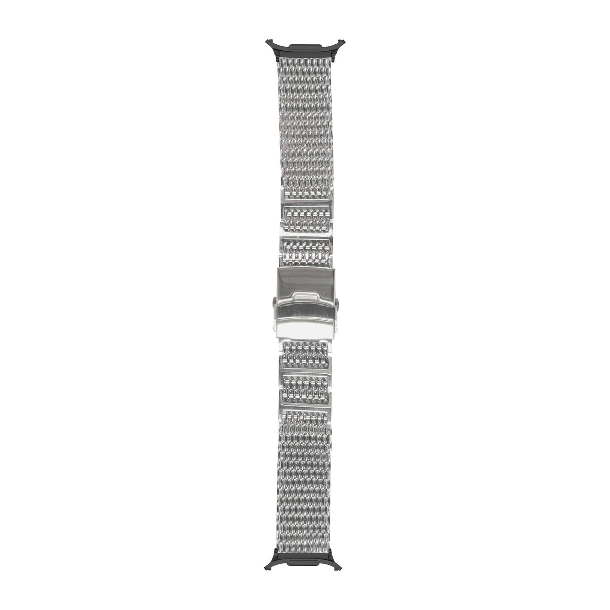 Shark Mesh Bracelet - Folding Deployant Clasp - Silver Black with Strap Adapter for Galaxy Watch 8-9/Ultra