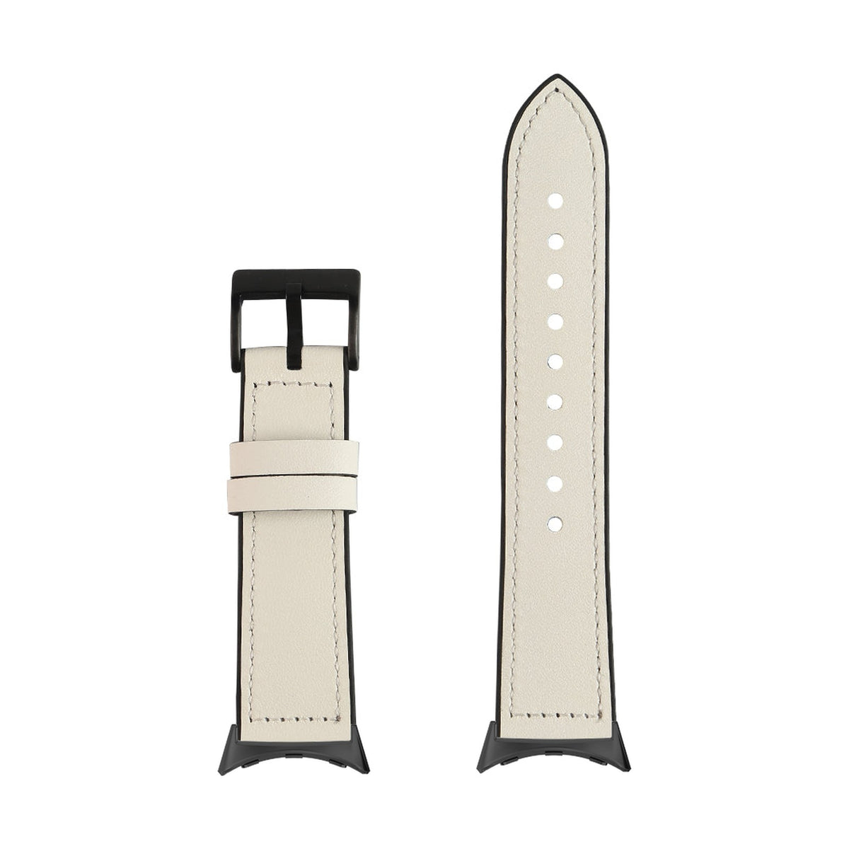 Leather Hybrid - White Black with Google Pixel Spring Bar Adapters - Wear Any 20mm Strap! for Pixel Watch 3-5 45mm