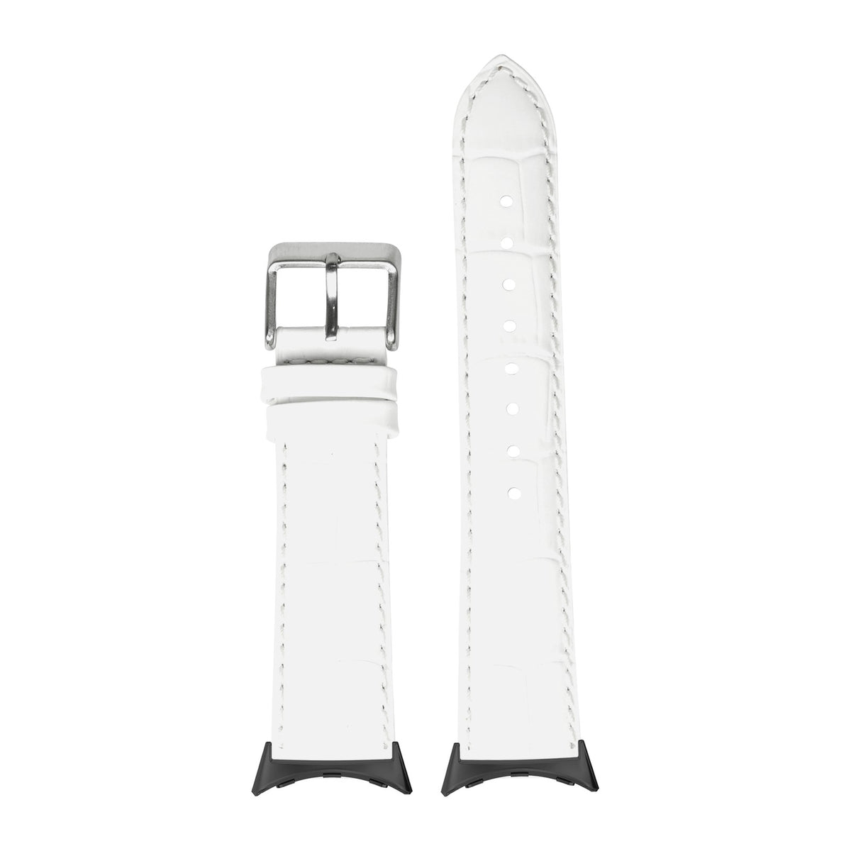 Alligator Leather - White Black with Google Pixel Spring Bar Adapters - Wear Any 20mm Strap! for Pixel Watch 3-5 45mm