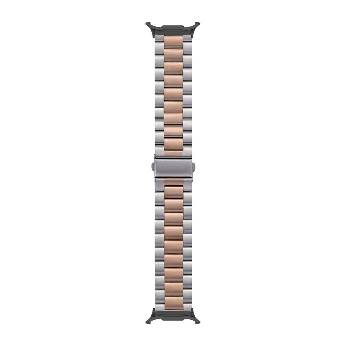 Steel Bracelet Black with Deployant Clasp - Silver/Rose Gold with Strap Adapter for Galaxy Watch 8-9/Ultra