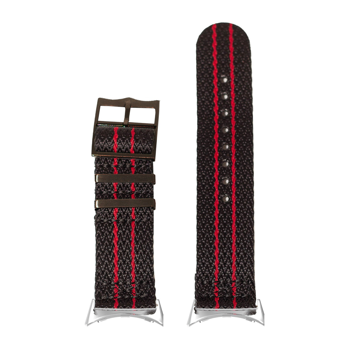 Sharktooth Militex - Black / Red Black Hardware Silver with Google Pixel Spring Bar Adapters - Wear Any 20mm Strap! for Pixel Watch 3-5 45mm