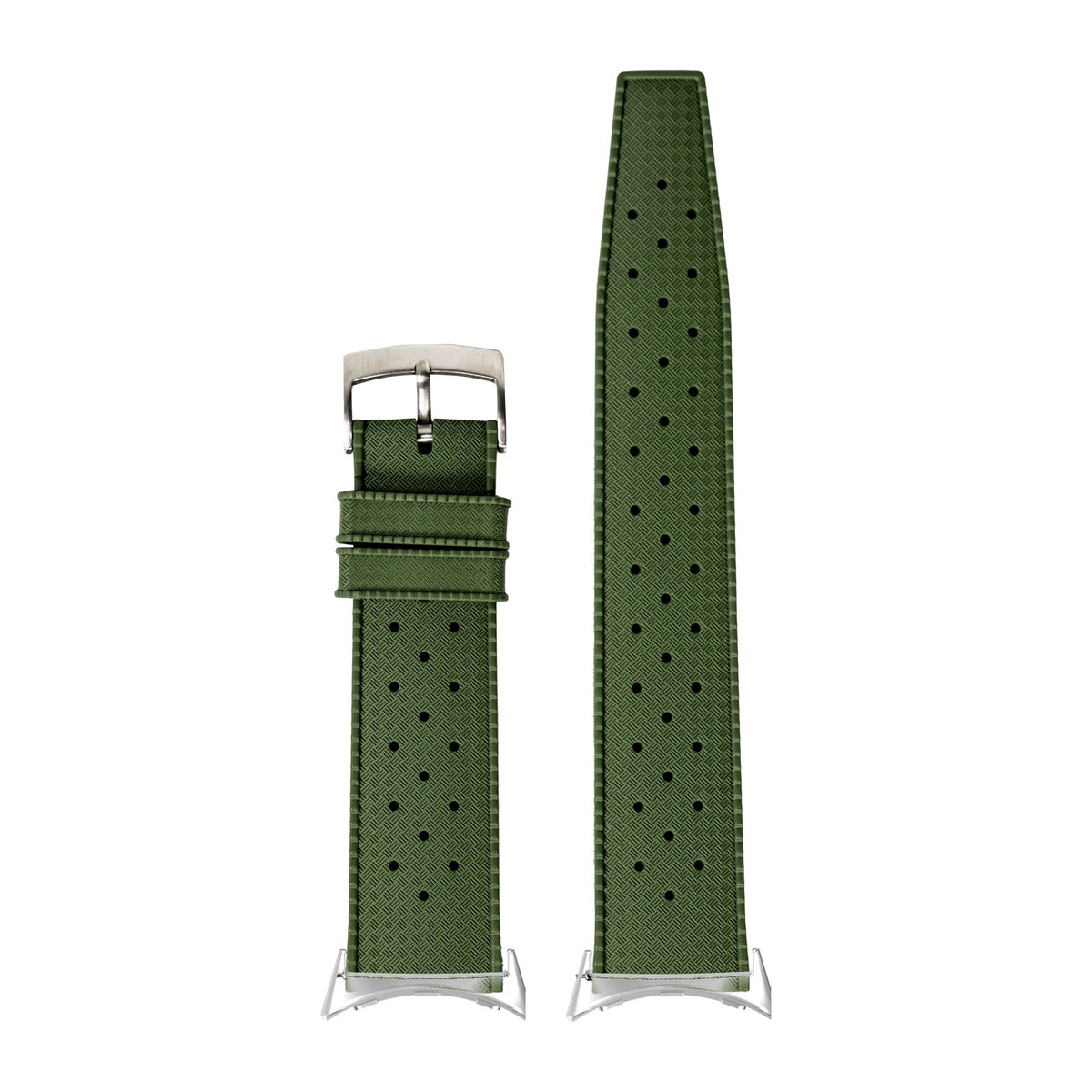 King Tropic FKM Rubber - Forest Green Silver with Google Pixel Spring Bar Adapters - Wear Any 20mm Strap! for Pixel Watch 3-5 45mm