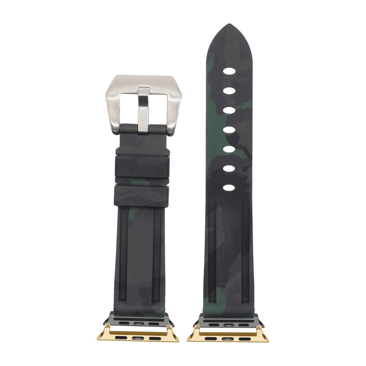 Camo Flexi Rubber - Army Green Gold with Connecters - Spring Bar Type for Apple Watch