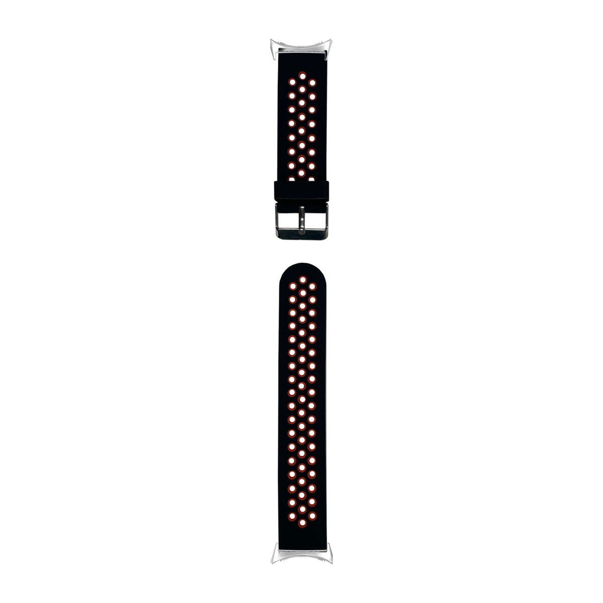 Flexi Sports Silicone Black/Dark Orange Silver with Google Pixel Spring Bar Adapters - Wear Any 20mm Strap! for Pixel Watch 3-5 45mm