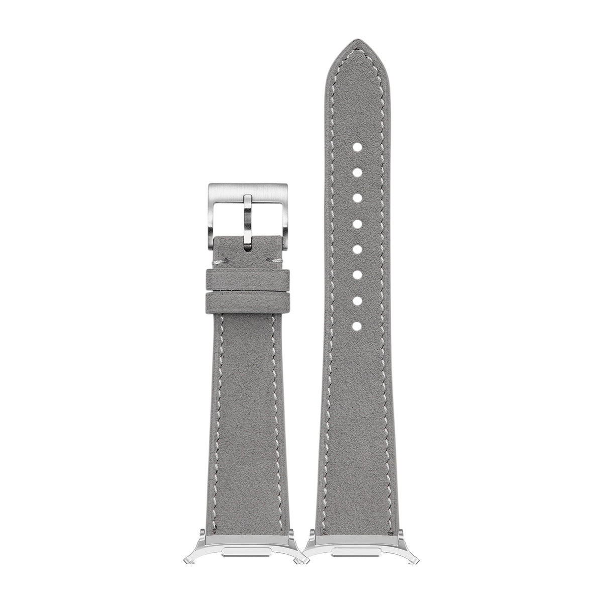 Alcantara Leather - Grey | White Stitching Silver with Strap Adapter for Galaxy Watch 8-9/Ultra
