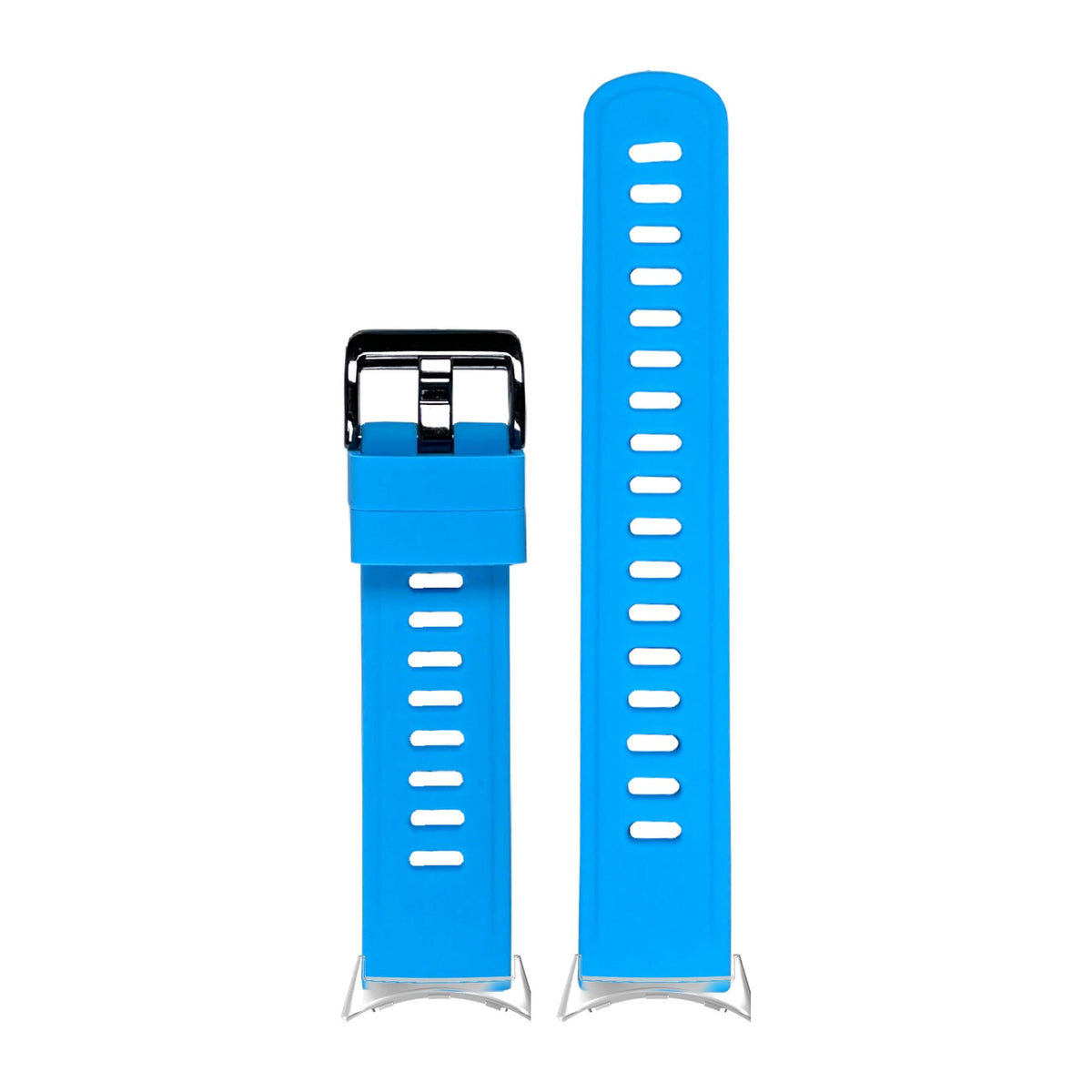 Flexi Silicone 3 Sky Blue Silver with Black Hardware with Google Pixel Spring Bar Adapters - Wear Any 20mm Strap! for Pixel Watch 3-5 45mm