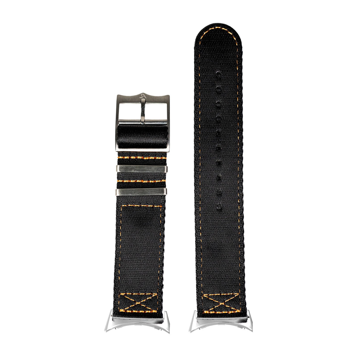 Ultra Militex - Black / Orange Stitching Silver with Google Pixel Spring Bar Adapters - Wear Any 20mm Strap! for Pixel Watch 1-5 41mm