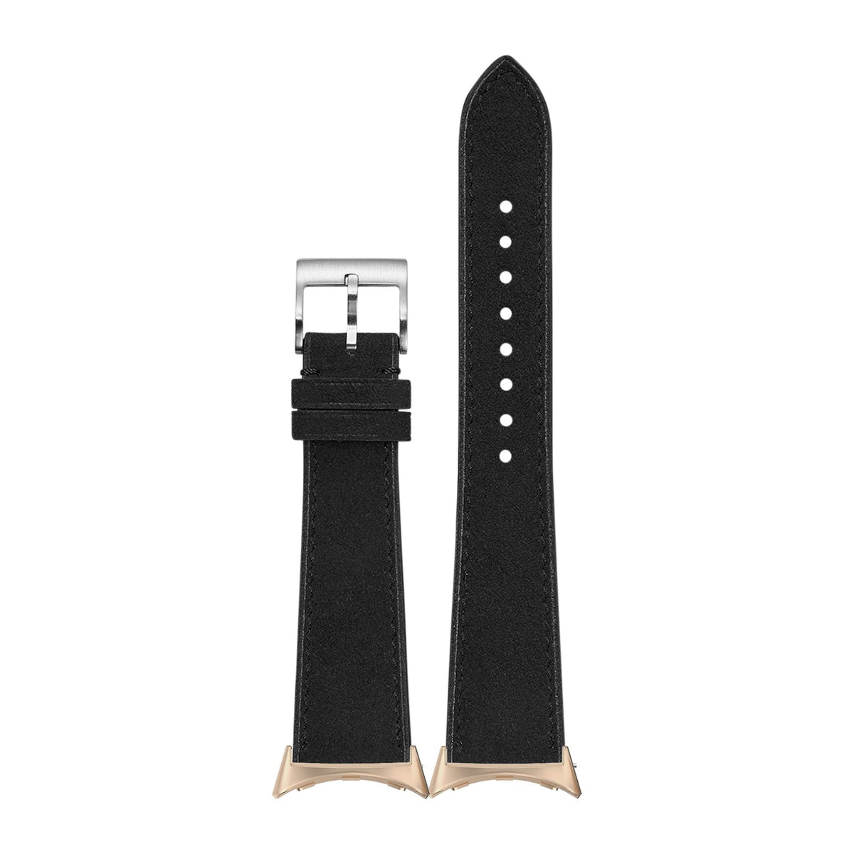 Alcantara Leather - Black Rose Gold with Google Pixel Spring Bar Adapters - Wear Any 20mm Strap! for Pixel Watch 3-5 45mm