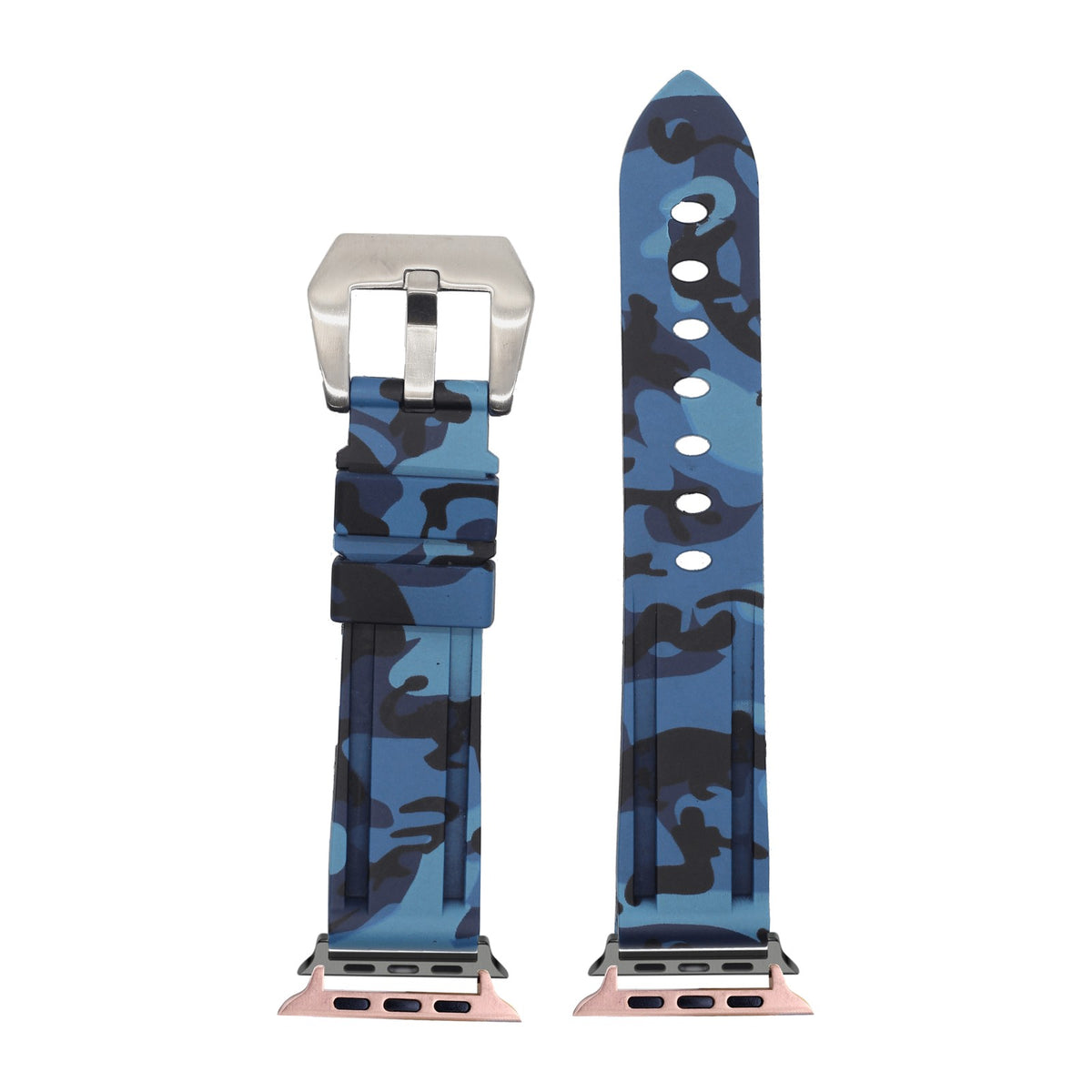 Camo Flexi Rubber - Blue Rose Gold with Connecters - Spring Bar Type for Apple Watch