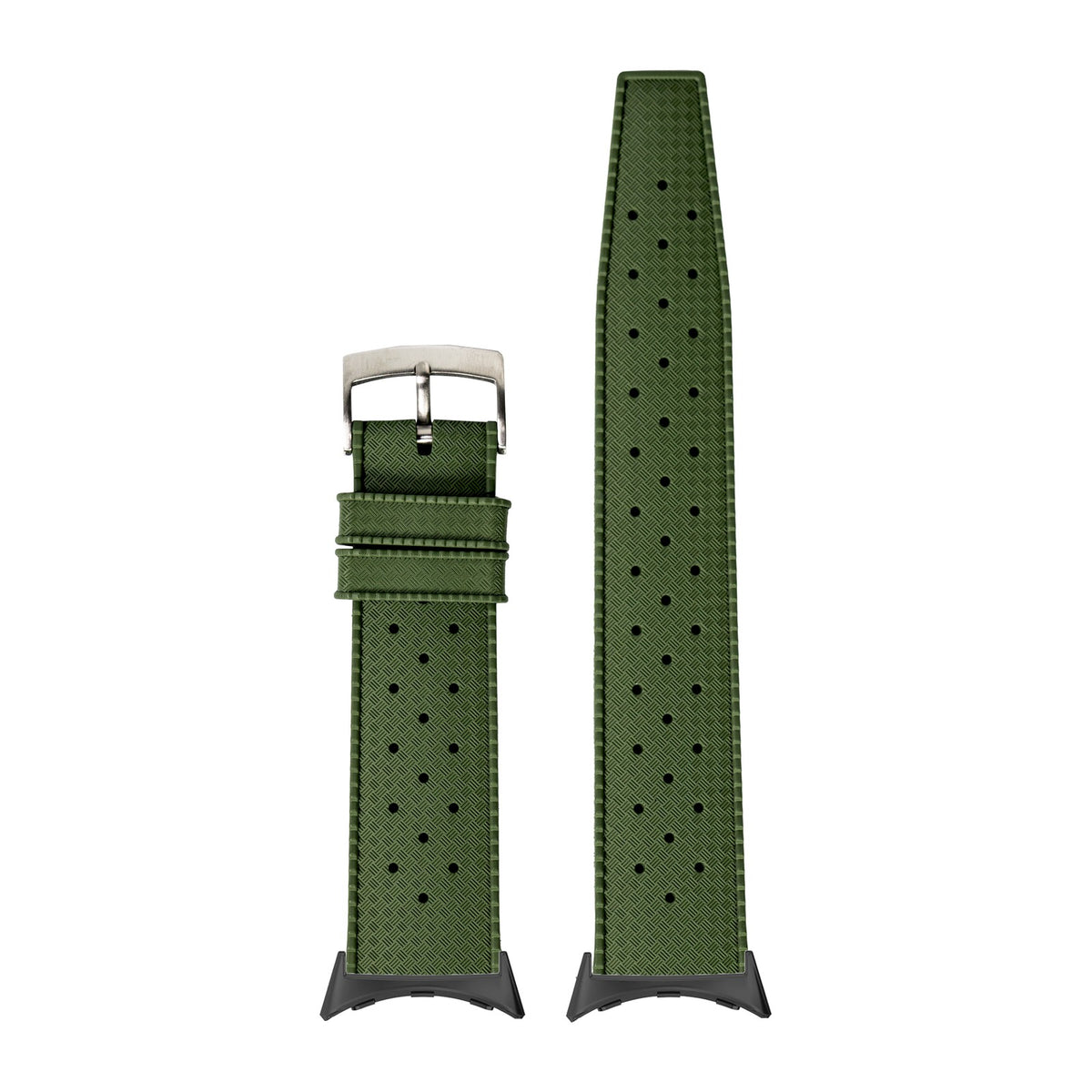 King Tropic FKM Rubber - Forest Green Black with Google Pixel Spring Bar Adapters - Wear Any 20mm Strap! for Pixel Watch 1-5 41mm