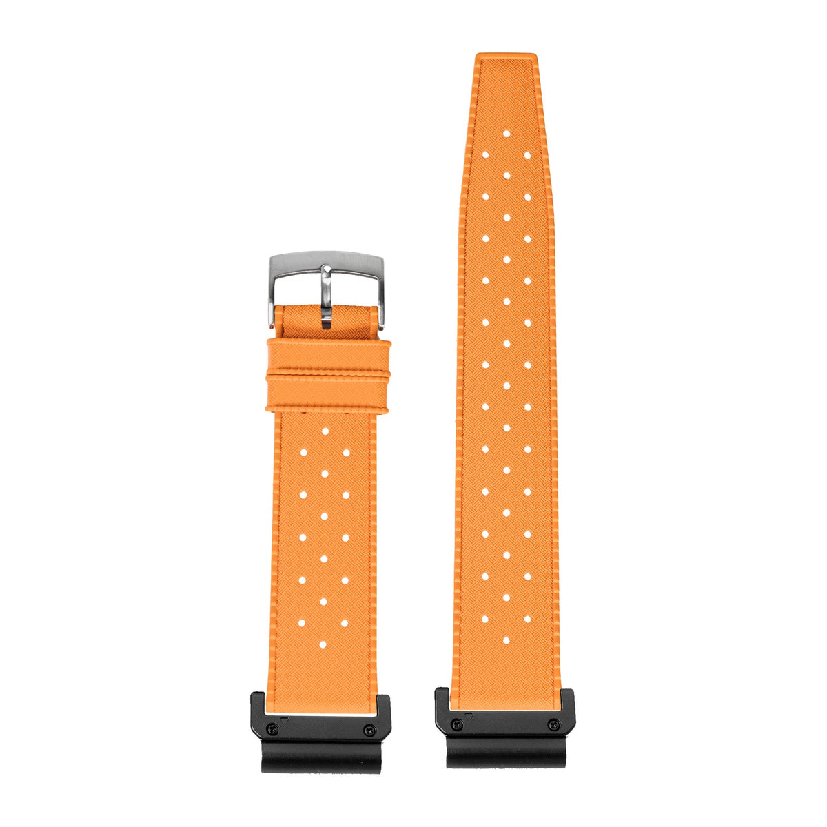 King Tropic FKM Rubber - Orange Black with Slim Military Spring Bar Adapters - Wear Any Non-Garmin Strap! for QuickFit