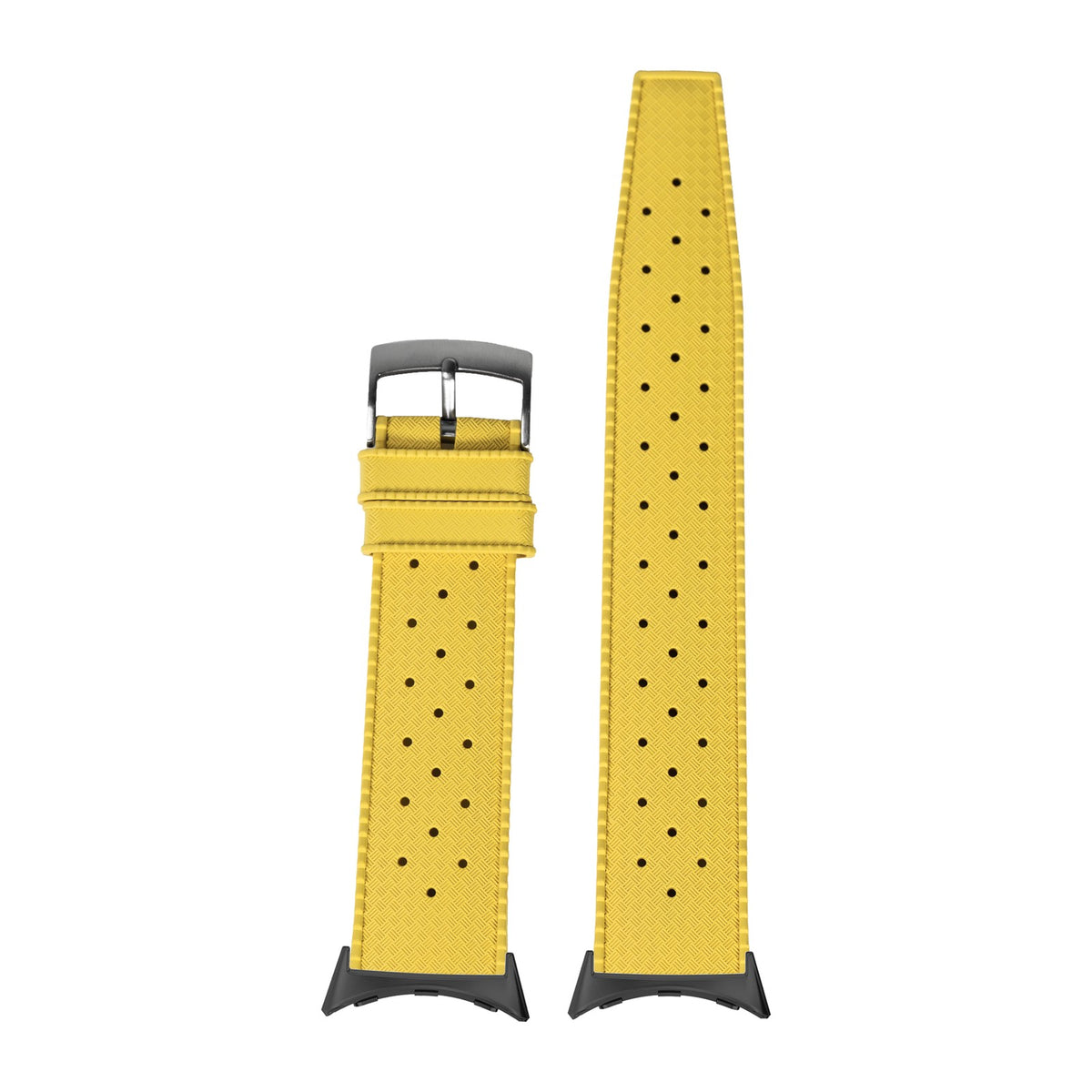 King Tropic FKM Rubber - Yellow Black with Google Pixel Spring Bar Adapters - Wear Any 20mm Strap! for Pixel Watch 1-5 41mm