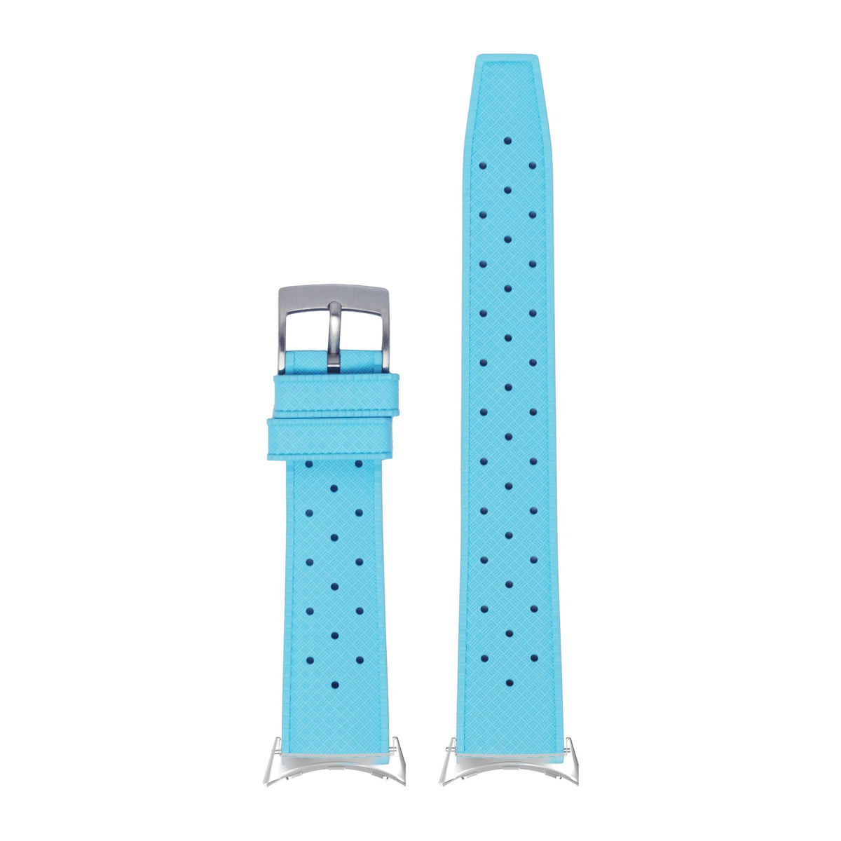 King Tropic FKM Rubber - Sky Blue Silver with Google Pixel Spring Bar Adapters - Wear Any 20mm Strap! for Pixel Watch 1-5 41mm