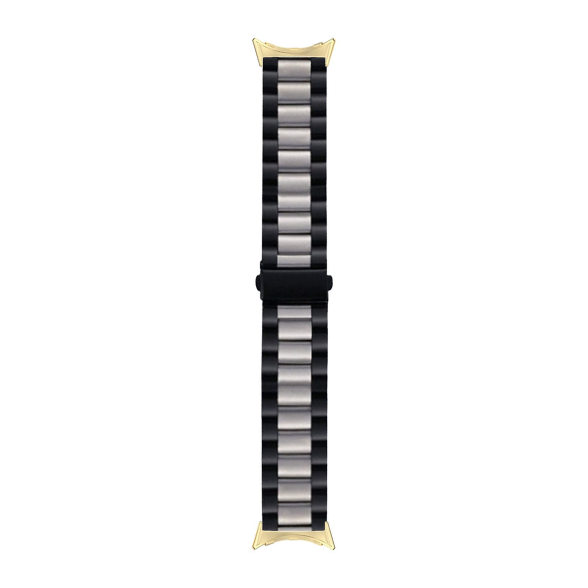Steel Bracelet Gold with Deployant Clasp - Black/Silver with Google Pixel Spring Bar Adapters - Wear Any 20mm Strap! for Pixel Watch 3-5 45mm