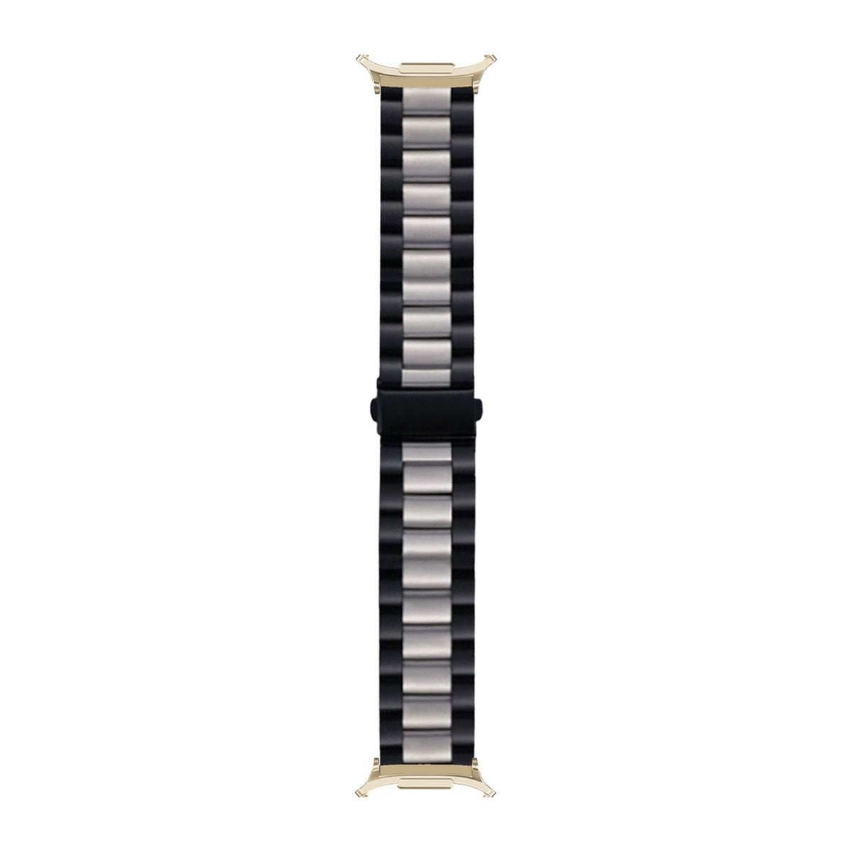 Steel Bracelet Gold with Deployant Clasp - Black/Silver with Strap Adapter for Galaxy Watch 8-9/Ultra