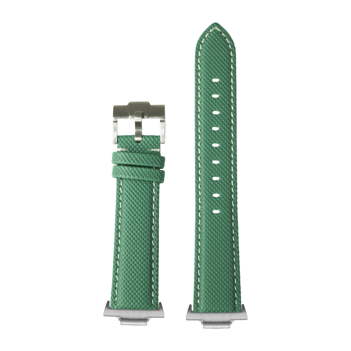 Sailcloth - Emerald Green | White Stitching Silver with Strap Adapter for Tissot PRX 40
