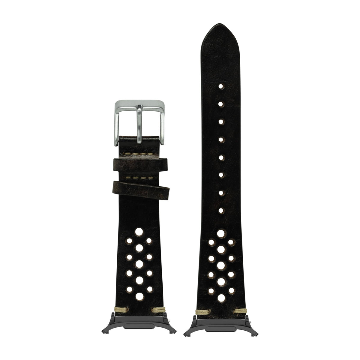 Vintage Rally Leather - Smoked Black for the Galaxy Watch 8, 9 and Ultra with adapter fitted