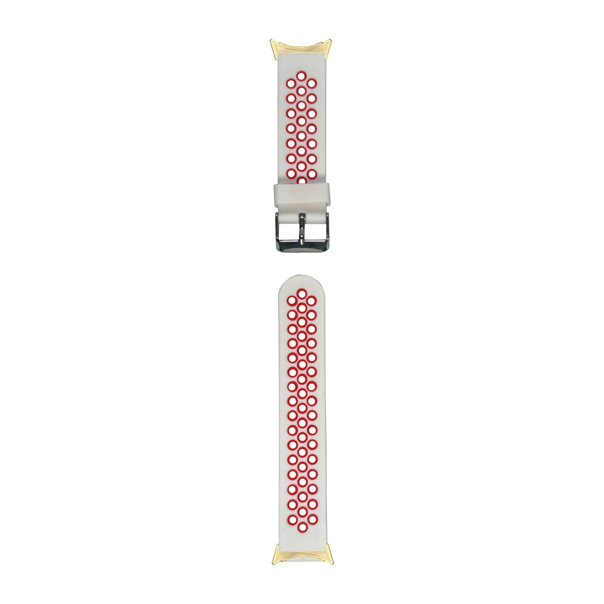 Flexi Sports Silicone White/Red Gold with Google Pixel Spring Bar Adapters - Wear Any 20mm Strap! for Pixel Watch 3-5 45mm