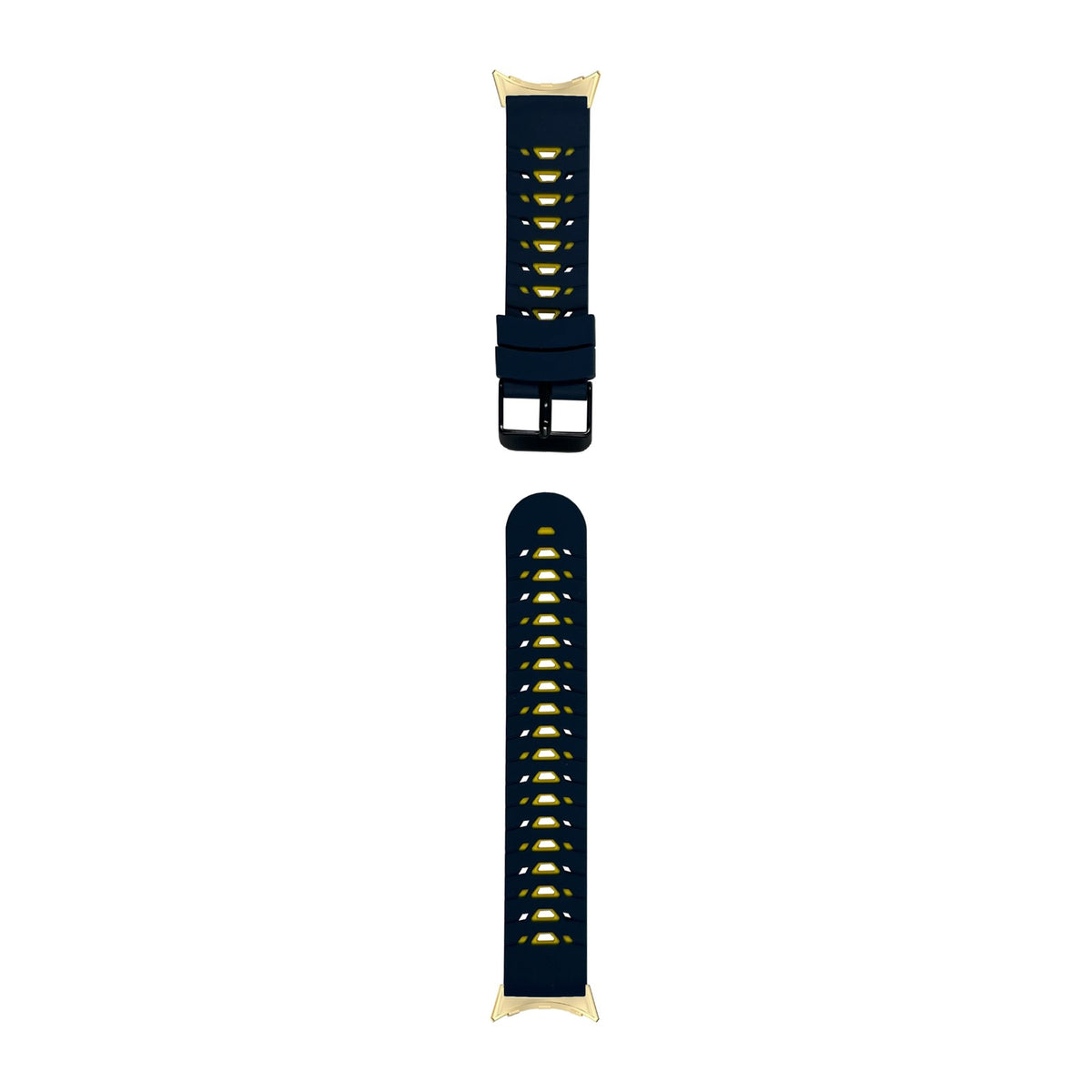 Flexi Silicone - Armour Blue/Yellow Gold with Google Pixel Spring Bar Adapters - Wear Any 20mm Strap! for Pixel Watch 3-5 45mm