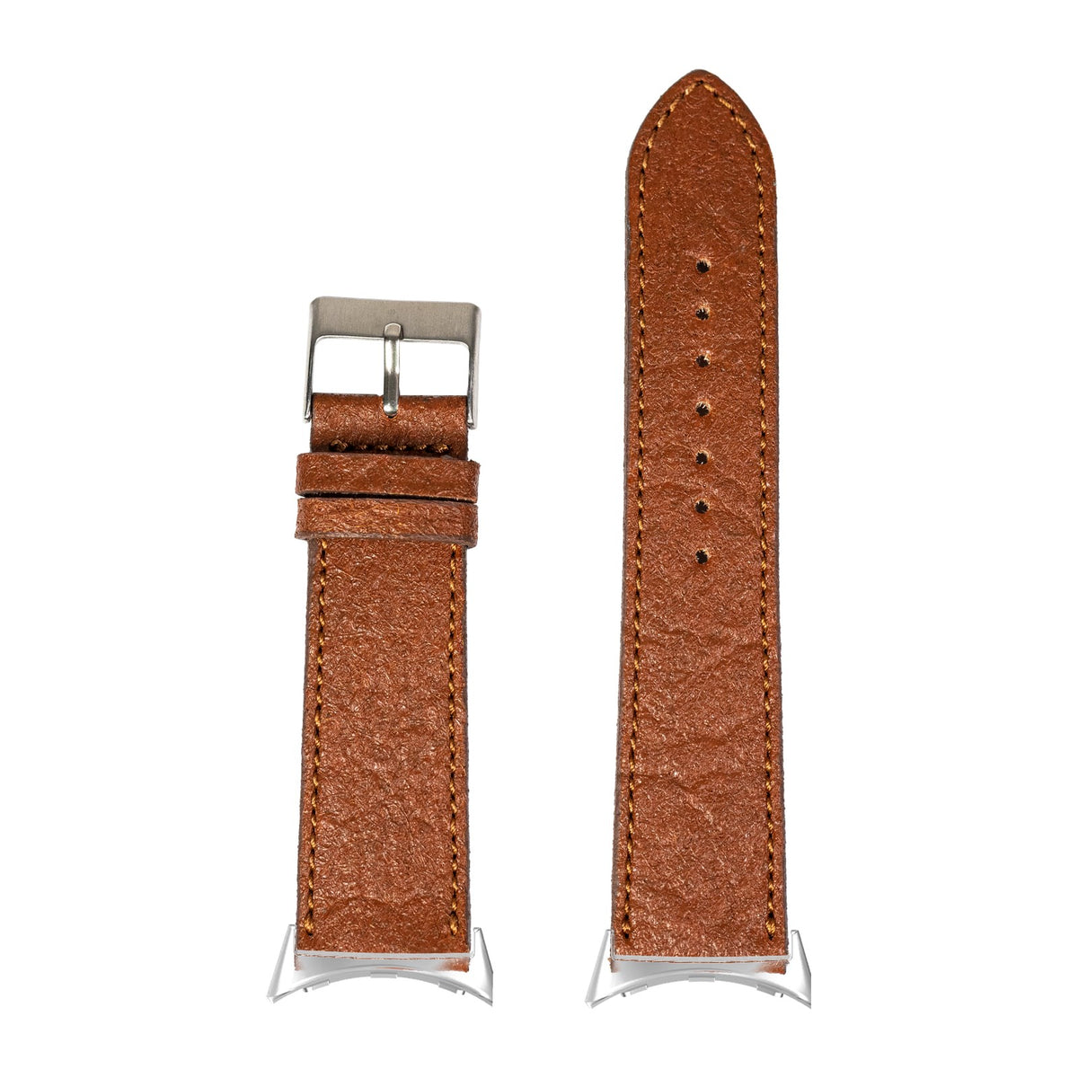 Pineapple Vegan Leather - Brown Silver with Google Pixel Spring Bar Adapters - Wear Any 20mm Strap! for Pixel Watch 1-5 41mm