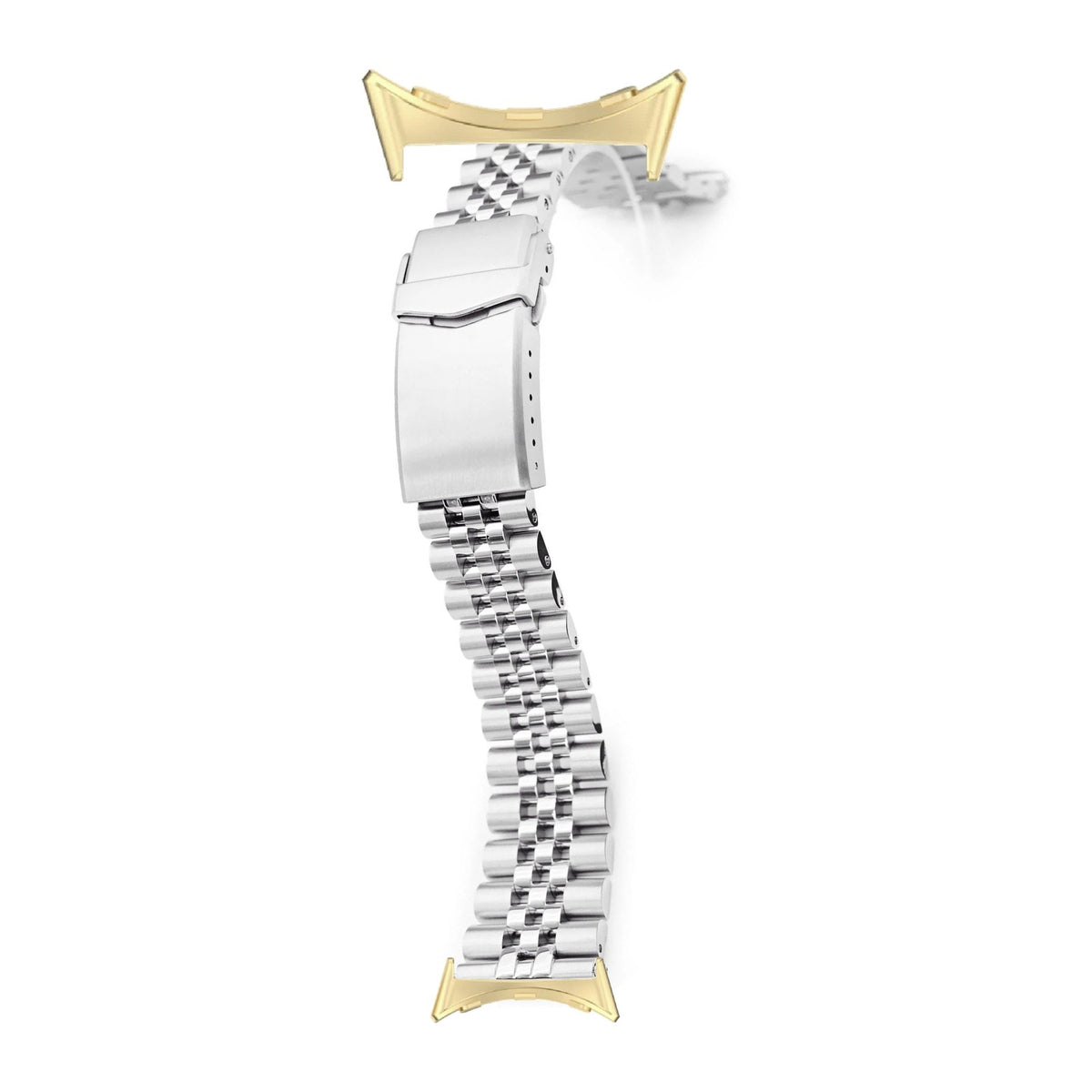 Super-Jub II Steel Bracelet Gold with V-Clasp with Google Pixel Spring Bar Adapters - Wear Any 20mm Strap! for Pixel Watch 3-5 45mm