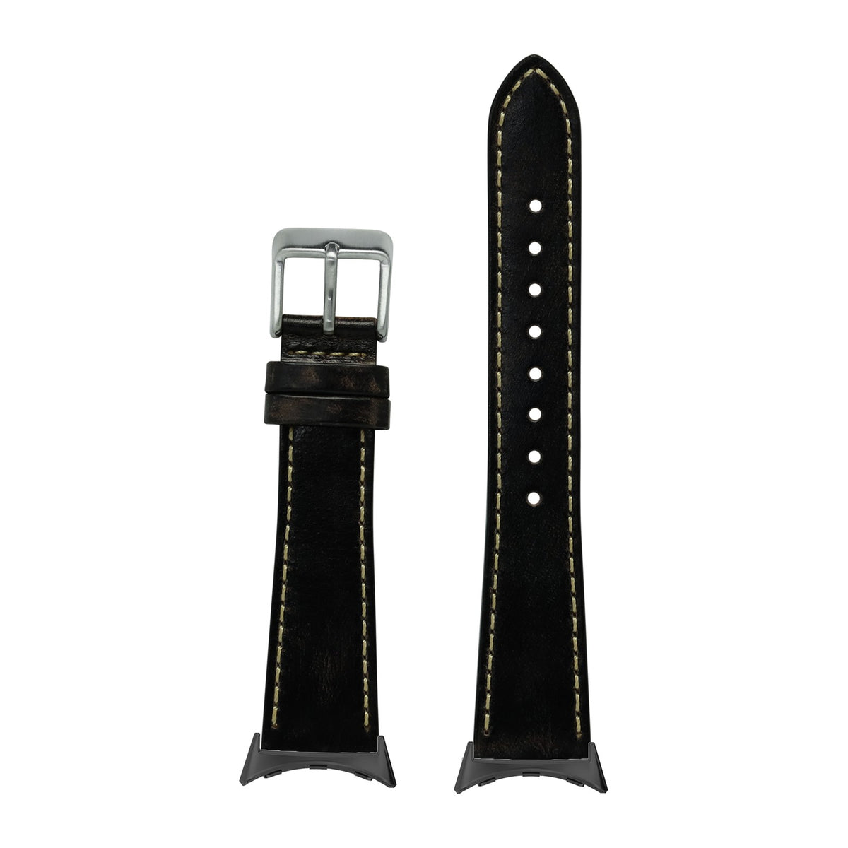 Vintage Leather - Smoked Black | Contrast Stitching with Google Pixel Spring Bar Adapters - Wear Any 20mm Strap! for Pixel Watch 1-5 41mm