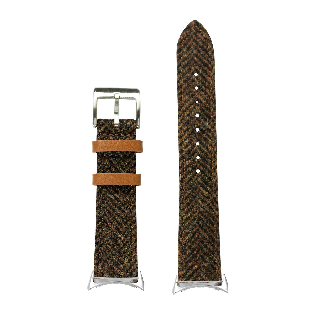 Harris Tweed® Herringbone - Brown Silver with Google Pixel Spring Bar Adapters - Wear Any 20mm Strap! for Pixel Watch 1-5 41mm