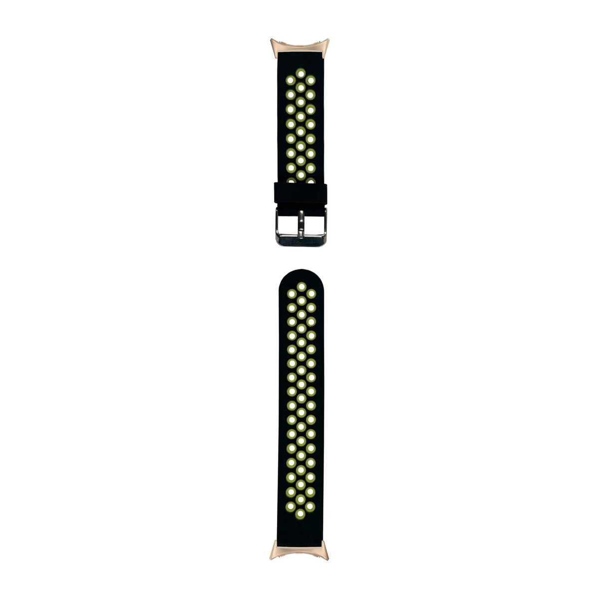 Flexi Sports Silicone Black/Highlighter Green Rose Gold with Google Pixel Spring Bar Adapters - Wear Any 20mm Strap! for Pixel Watch 3-5 45mm