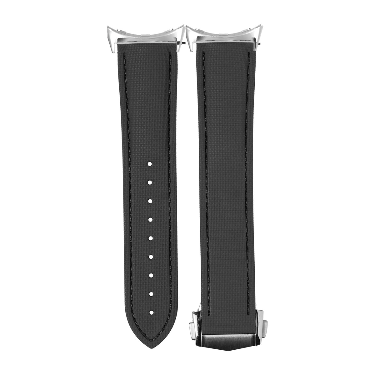 Textured FKM Rubber Black Silver with Google Pixel Spring Bar Adapters - Wear Any 20mm Strap! for Pixel Watch 3-5 45mm