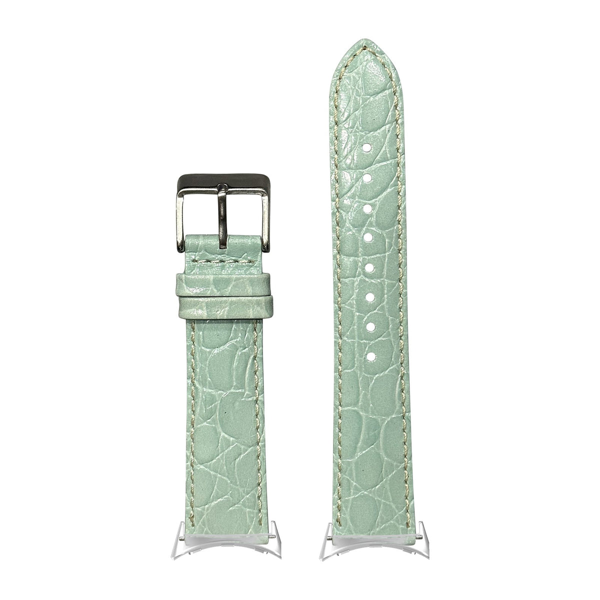Alligator Leather - Light Tiffany Blue | White Stitching Silver with Google Pixel Spring Bar Adapters - Wear Any 20mm Strap! for Pixel Watch 3-5 45mm