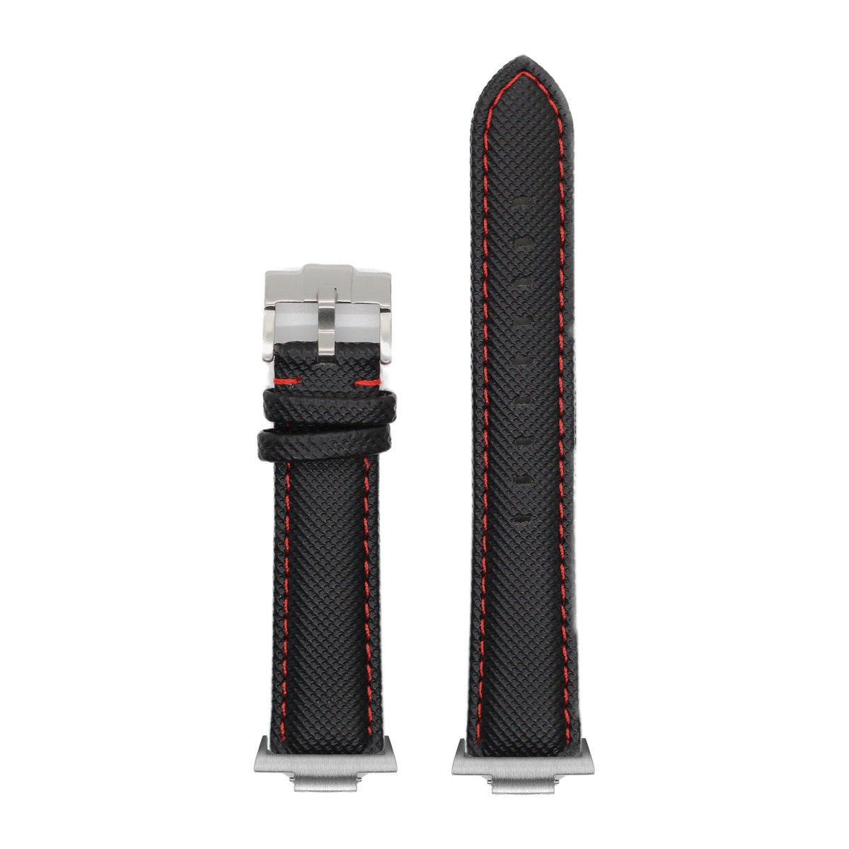Sailcloth - Black | Red Stitching Silver with Strap Adapter for Tissot PRX 40