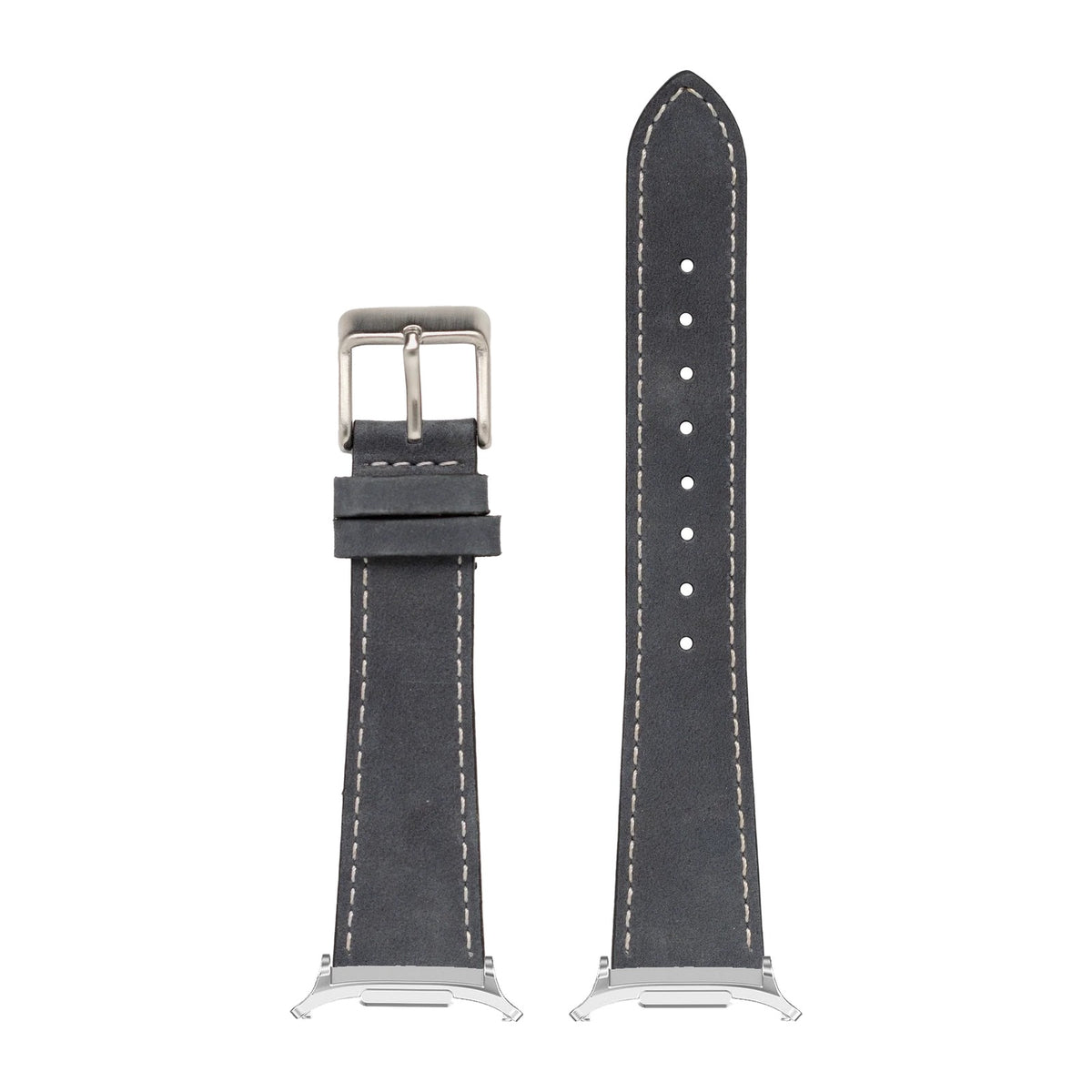 Nubuck Leather - Slate Grey | White Stitching Silver with Strap Adapter for Galaxy Watch 8-9/Ultra
