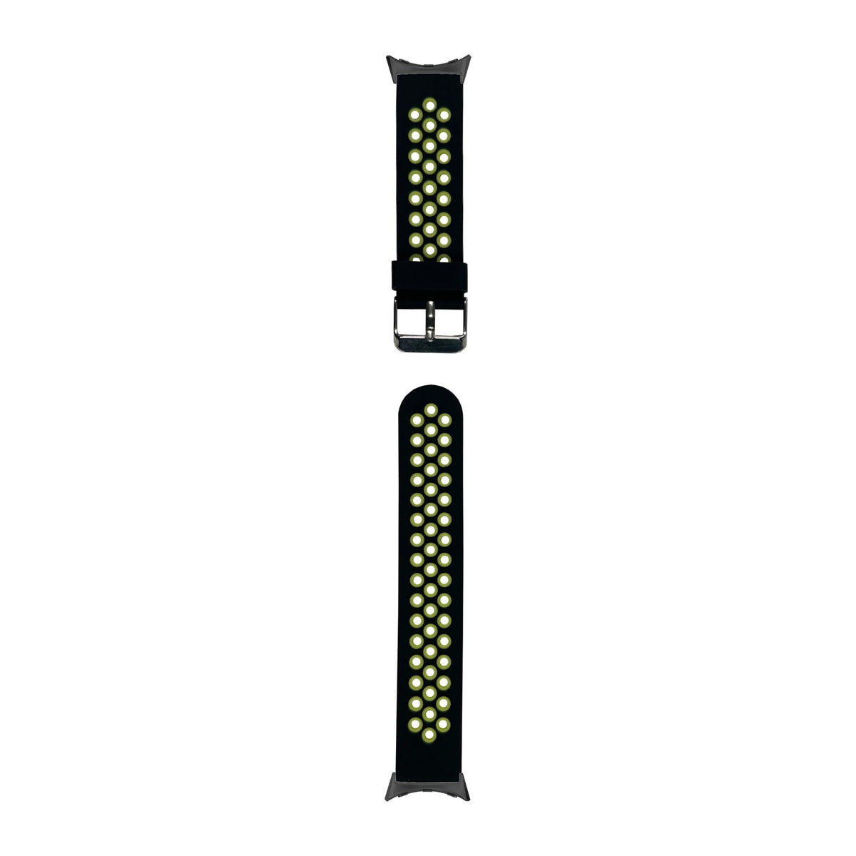 Flexi Sports Silicone Black/Highlighter Green Black with Google Pixel Spring Bar Adapters - Wear Any 20mm Strap! for Pixel Watch 3-5 45mm
