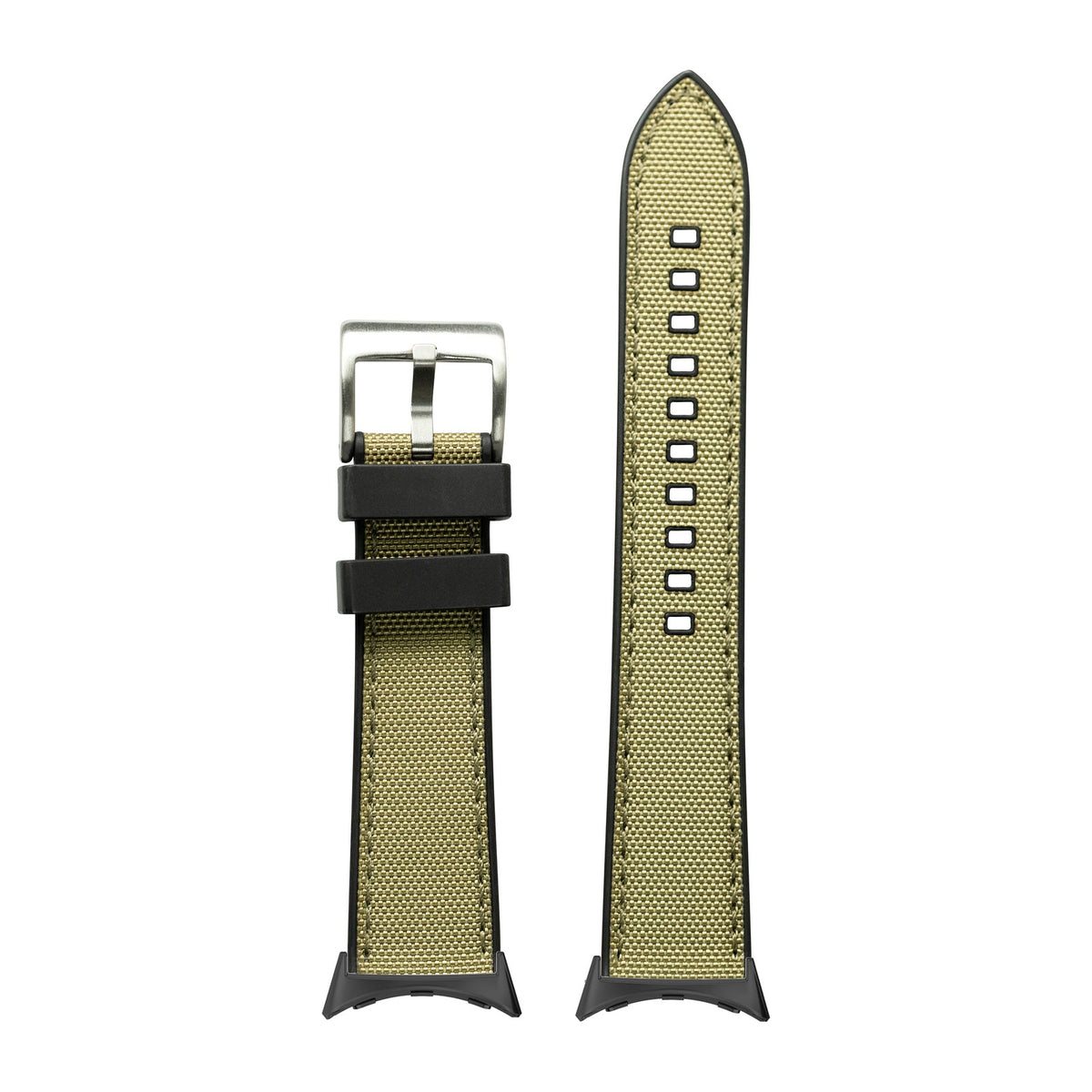 Sailcloth & FKM Rubber Hybrid Dark Khaki with Google Pixel Spring Bar Adapters - Wear Any 20mm Strap! for Pixel Watch 3-5 45mm