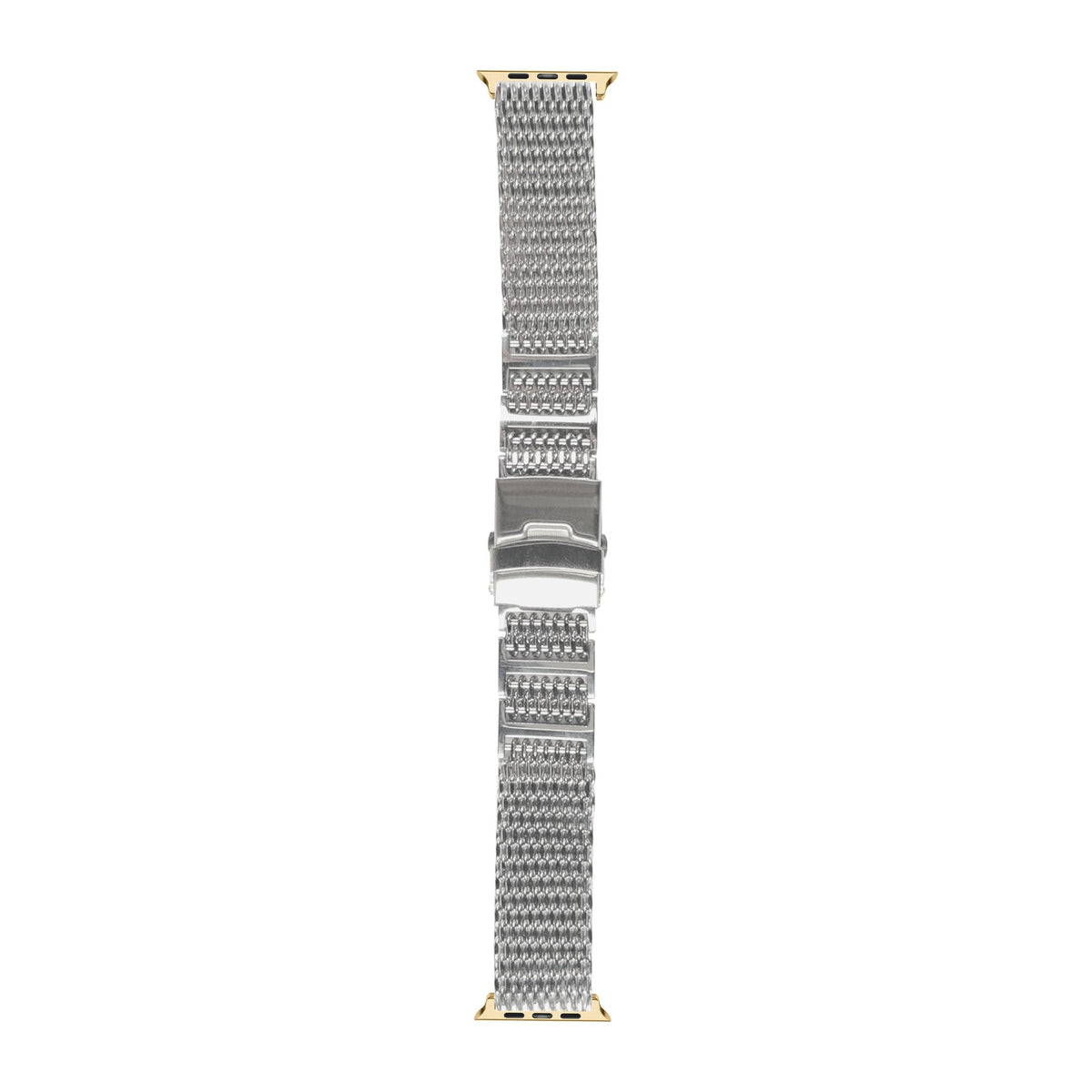Shark Mesh Bracelet - Folding Deployant Clasp - Silver Gold with Connecters - Spring Bar Type for Apple Watch