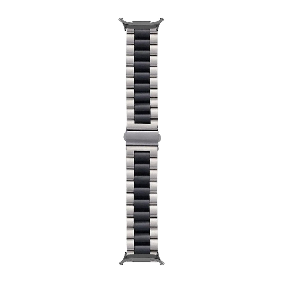 Steel Bracelet Grey with Deployant Clasp - Silver/Black with Strap Adapter for Galaxy Watch 8-9/Ultra