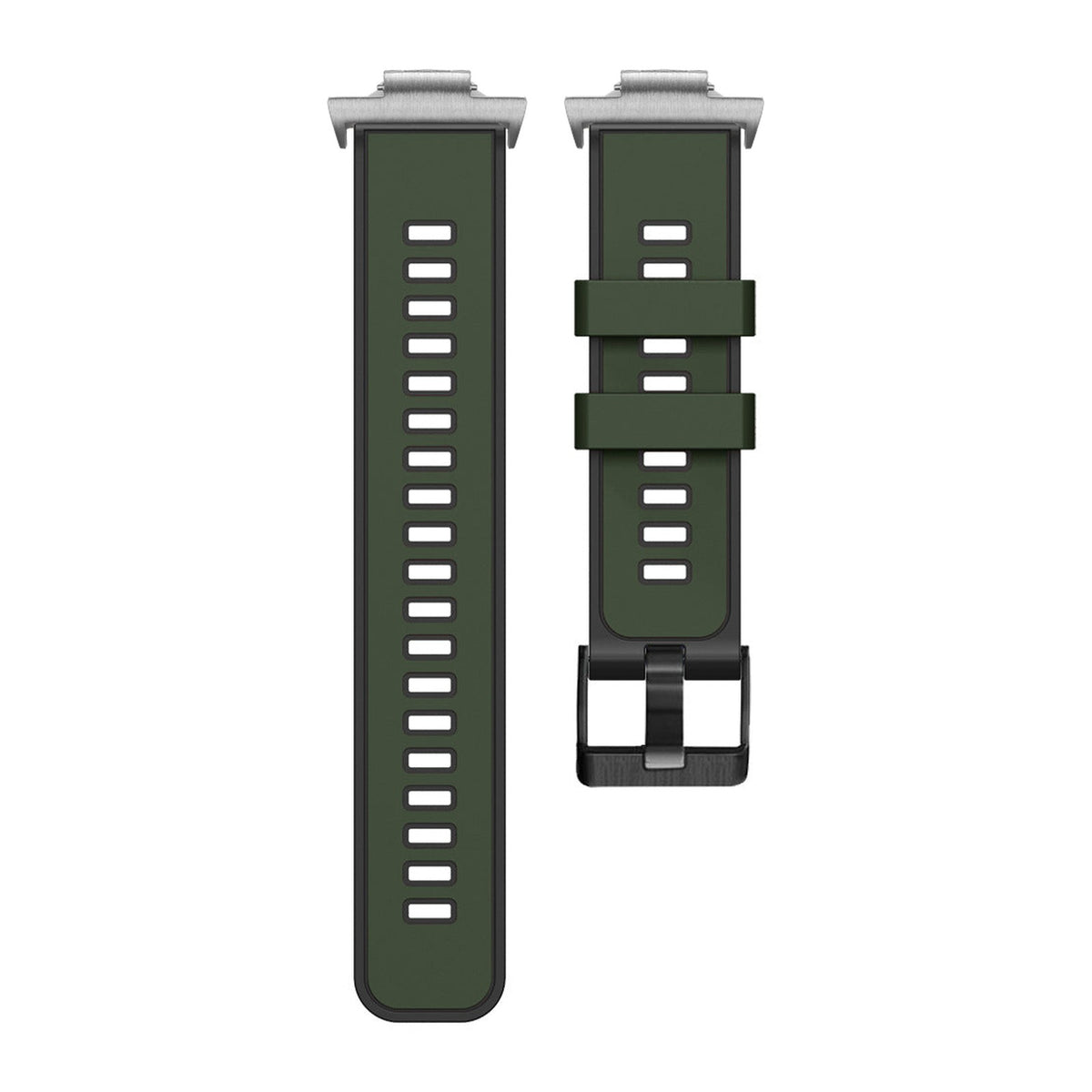 Two Tone Silicone Army Green / Black Silver with Black Hardware with Strap Adapter for Tissot PRX 40