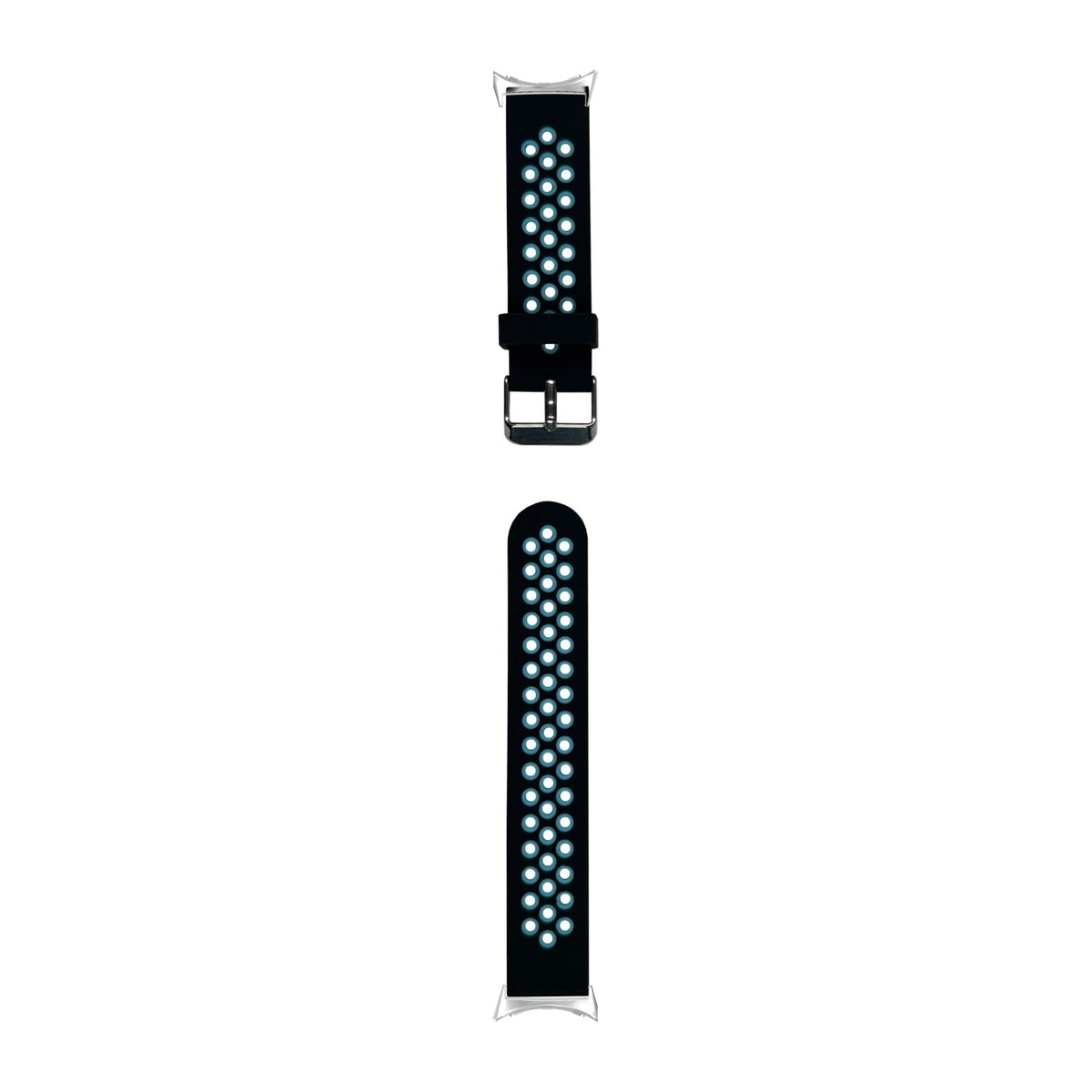Flexi Sports Silicone Black/Blue Silver with Google Pixel Spring Bar Adapters - Wear Any 20mm Strap! for Pixel Watch 1-5 41mm