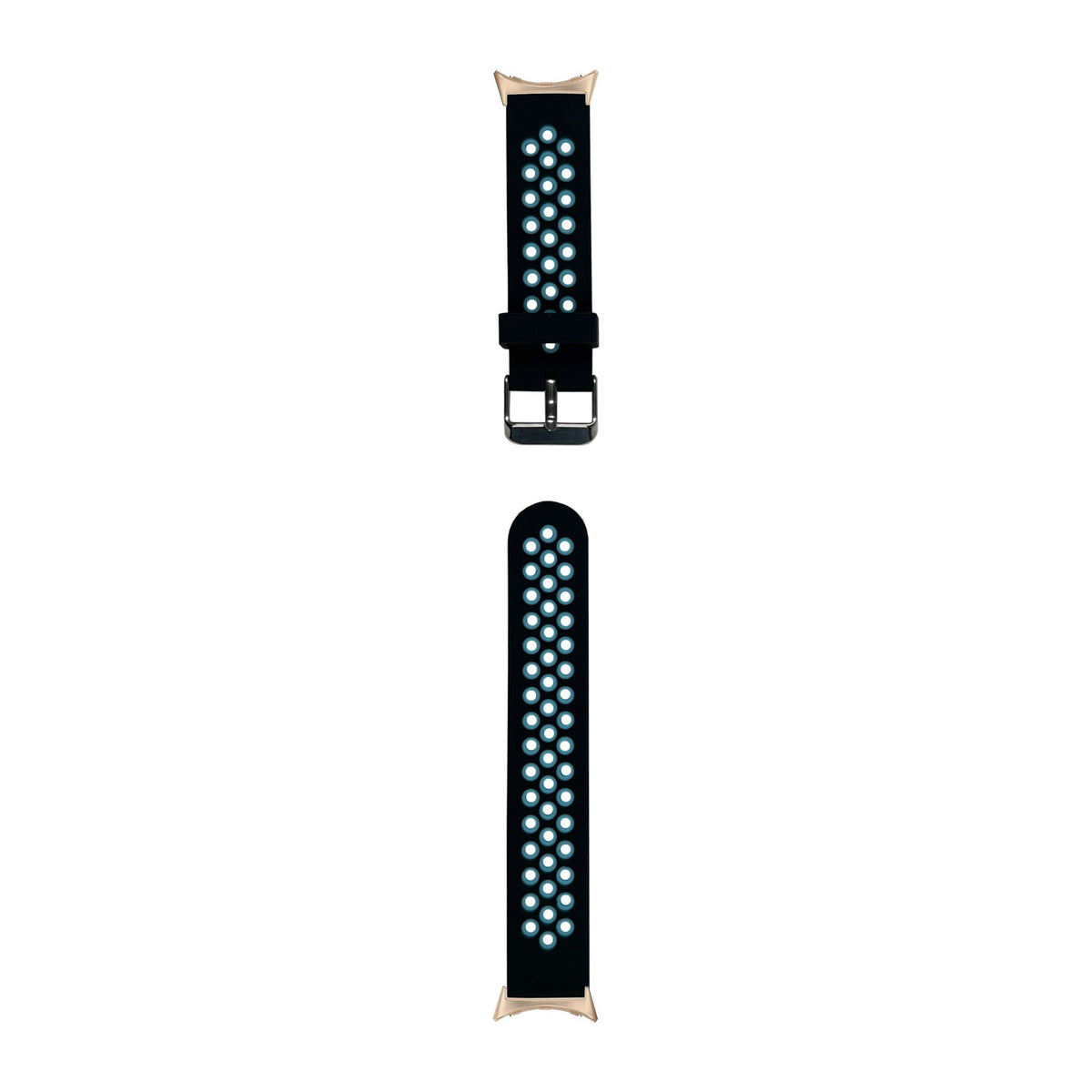 Flexi Sports Silicone Black/Blue Rose Gold with Google Pixel Spring Bar Adapters - Wear Any 20mm Strap! for Pixel Watch 3-5 45mm