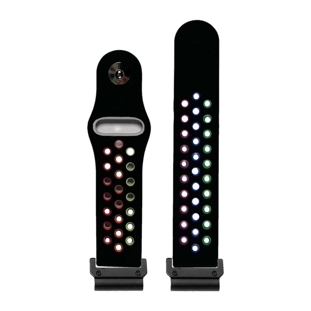 Rainbow Sports Silicone 20mm Black Black with Slim Military Spring Bar Adapters - Wear Any Non-Garmin Strap! for QuickFit