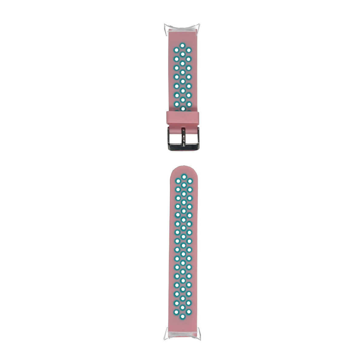 Flexi Sports Silicone Pink/Teal Silver with Google Pixel Spring Bar Adapters - Wear Any 20mm Strap! for Pixel Watch 3-5 45mm