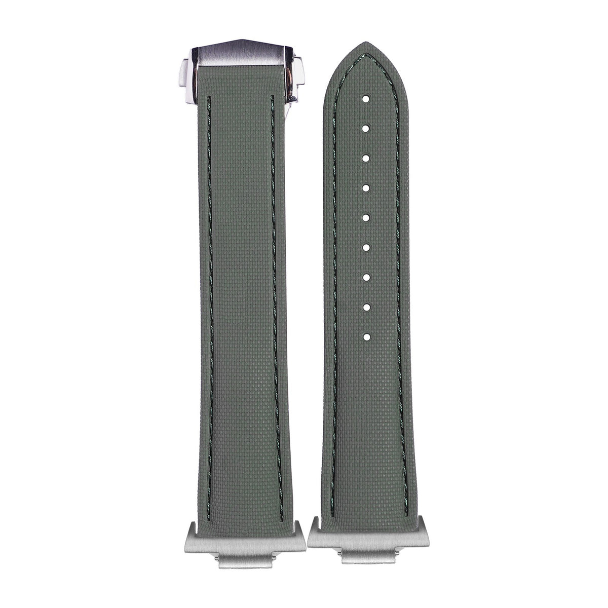Textured FKM Rubber Army Green Silver with Strap Adapter for Tissot PRX 40