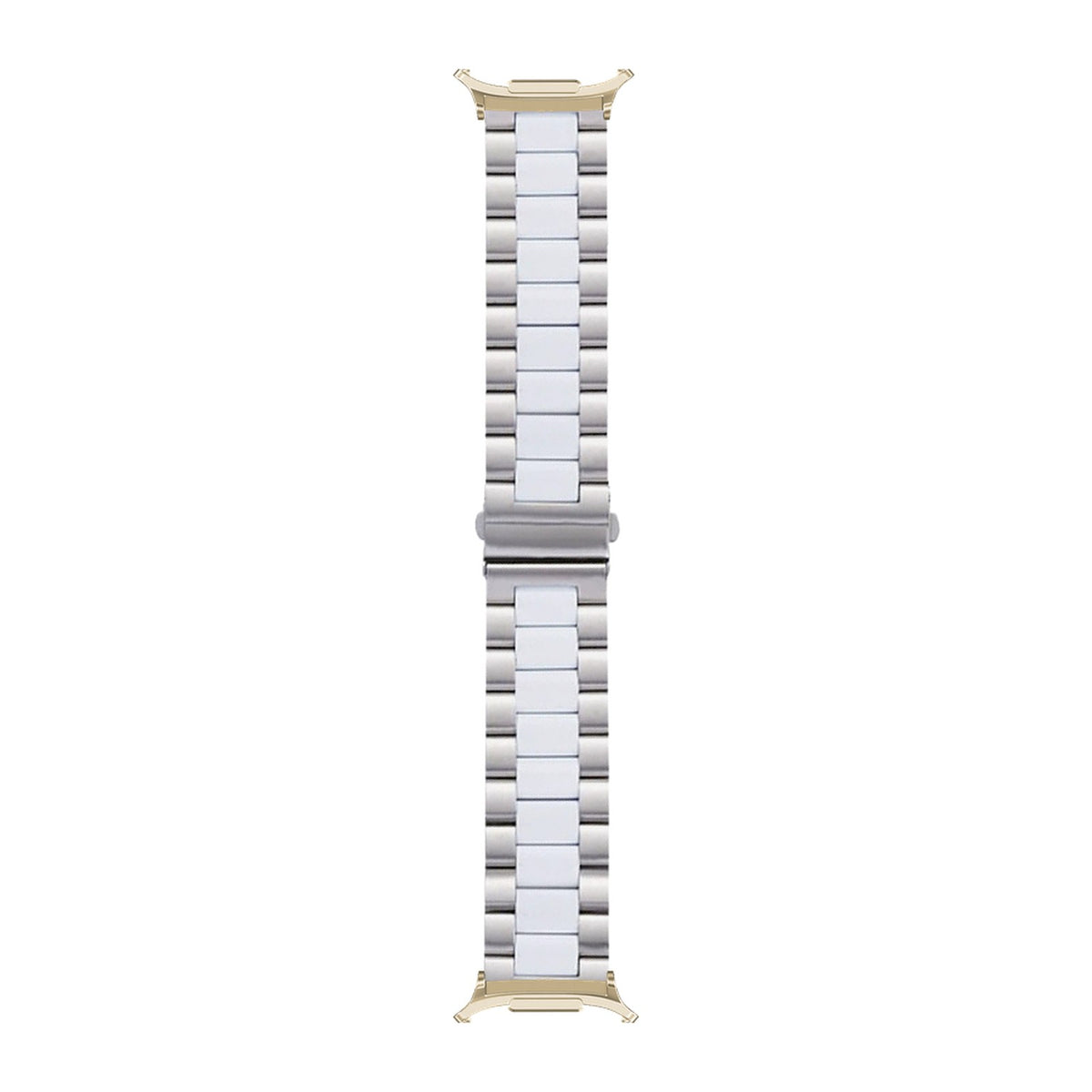 Steel Bracelet Gold with Deployant Clasp - Silver/White with Strap Adapter for Galaxy Watch 8-9/Ultra