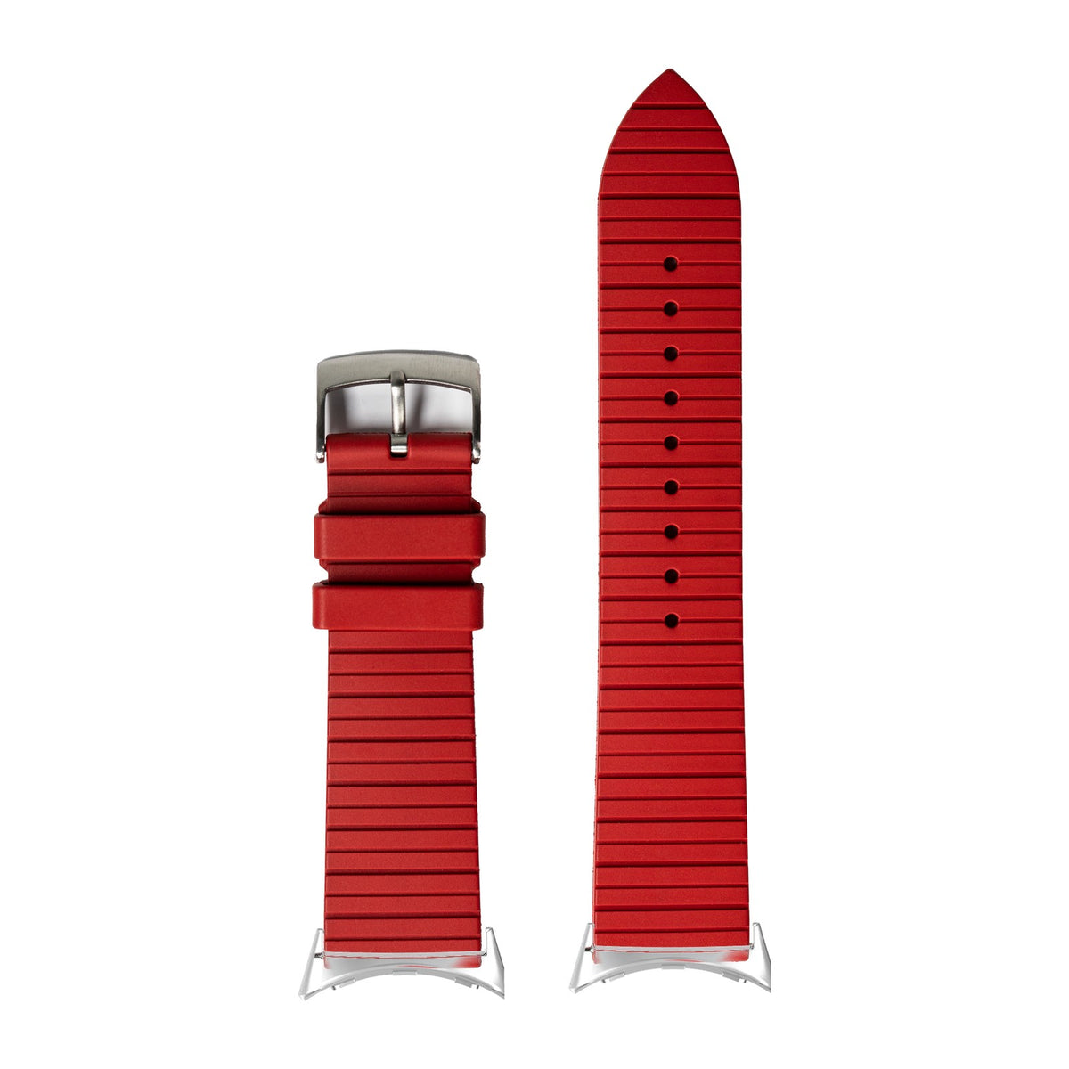 King Panelarc FKM Rubber - Red Silver with Google Pixel Spring Bar Adapters - Wear Any 20mm Strap! for Pixel Watch 3-5 45mm