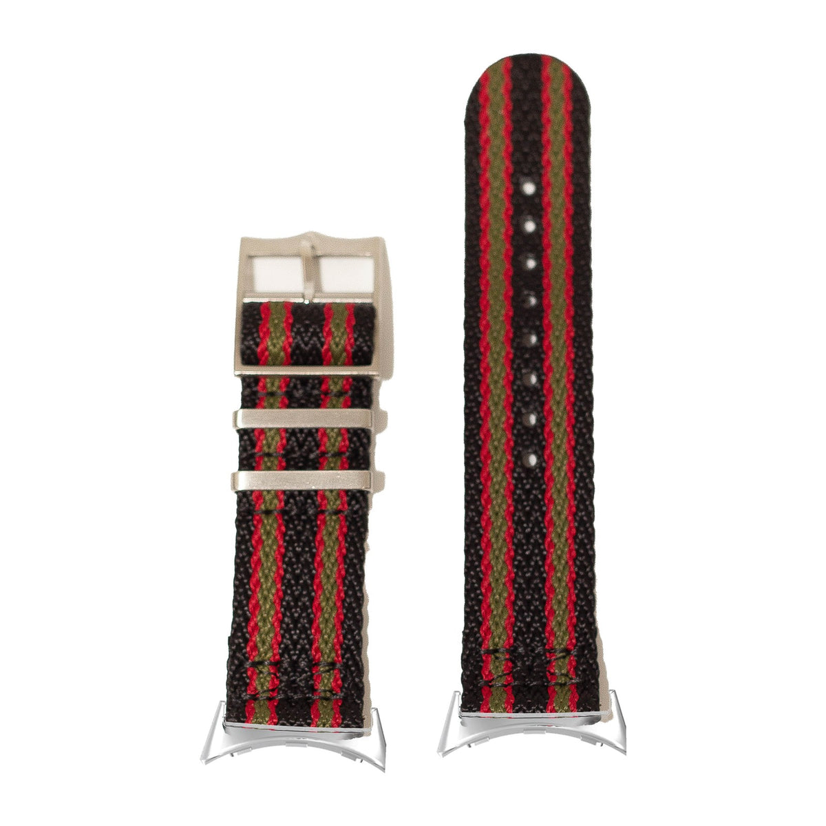 Sharktooth Militex - Vintage Bond (Black/Red/Green) Silver with Google Pixel Spring Bar Adapters - Wear Any 20mm Strap! for Pixel Watch 1-5 41mm